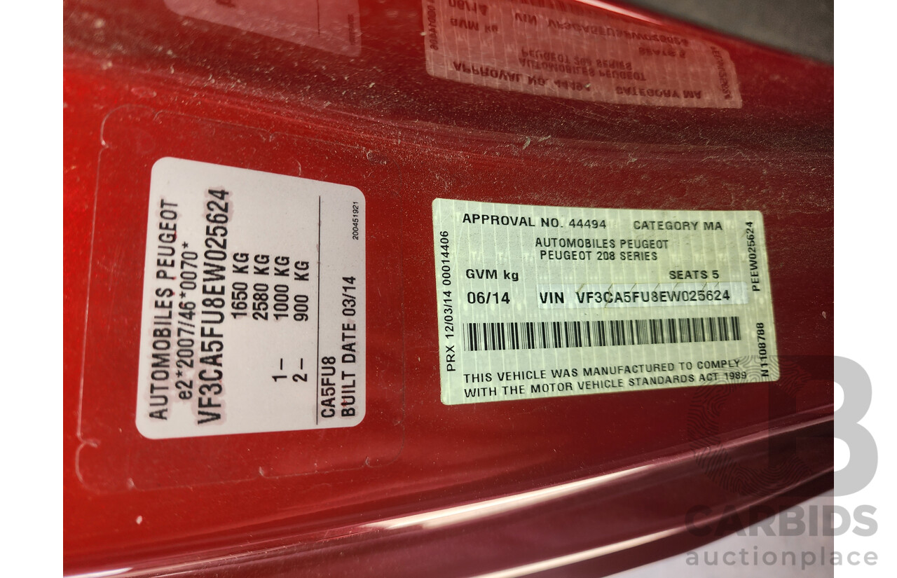 6/2014 Peugeot 208 GTi  3d Hatchback Red 1.6L