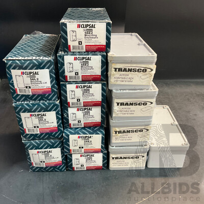 Clipsal 56L2 Mounting Enclosure Lid & 56E2 Mounting Enclosure & Transco ADP208 Adaptable Box - Lot of 15