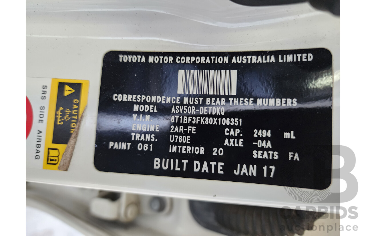 1/2017 Toyota Camry Altise ASV50R MY16 4d Sedan White 2.5L