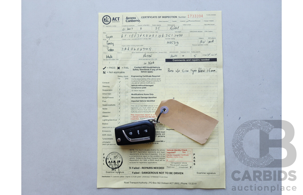 1/2017 Toyota Camry Altise ASV50R MY16 4d Sedan White 2.5L