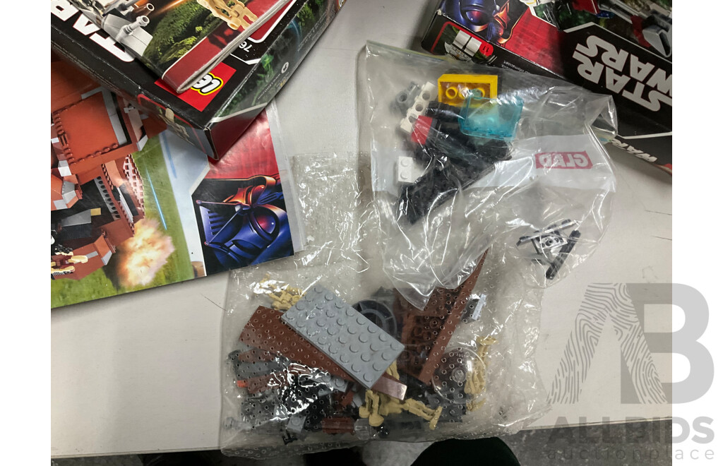 Collection of Assorted Lego Pieces and Boxes Including Star Wars Train, Instruction Manuals and More