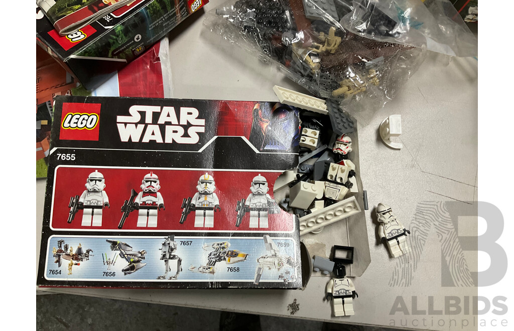 Collection of Assorted Lego Pieces and Boxes Including Star Wars Train, Instruction Manuals and More