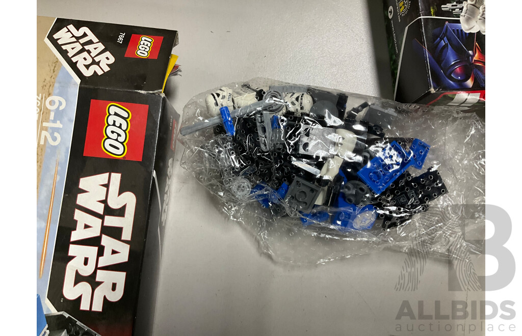 Collection of Assorted Lego Pieces and Boxes Including Star Wars Train, Instruction Manuals and More