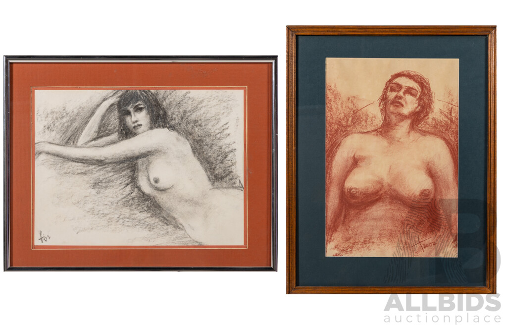 Richard King Farmer, (20th Century, Australian, 1930-2025), Life Class Model - Didn't Get Her Name 1 & II, Nice Pair of Original Charcoal Sketches, 42 x 33 cm (largest frame) (2)