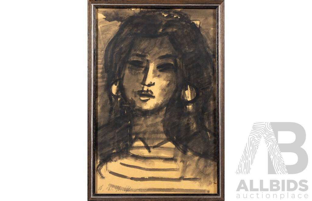 Kate Probst (20th Century, Germany, Working C1965), Gypsy (1965), Wonderful Original Vintage Ink & Wash, 47 x 32 cm (frame)