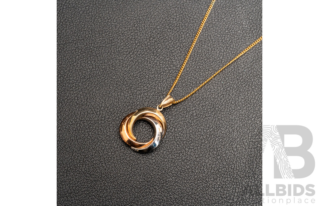 9ct interlinking circles Pendant, White/rose/yellow Gold, 1.27 Grams