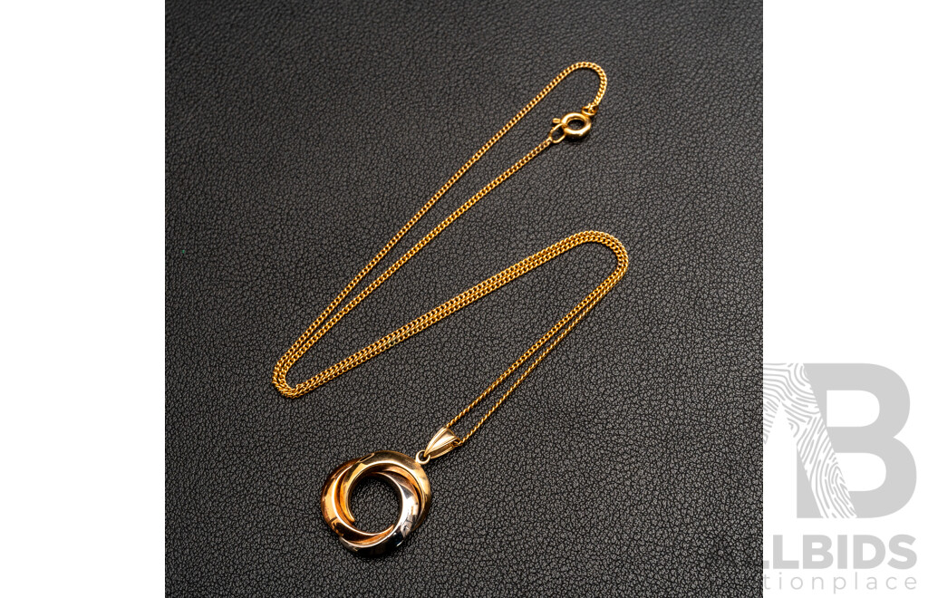 9ct interlinking circles Pendant, White/rose/yellow Gold, 1.27 Grams