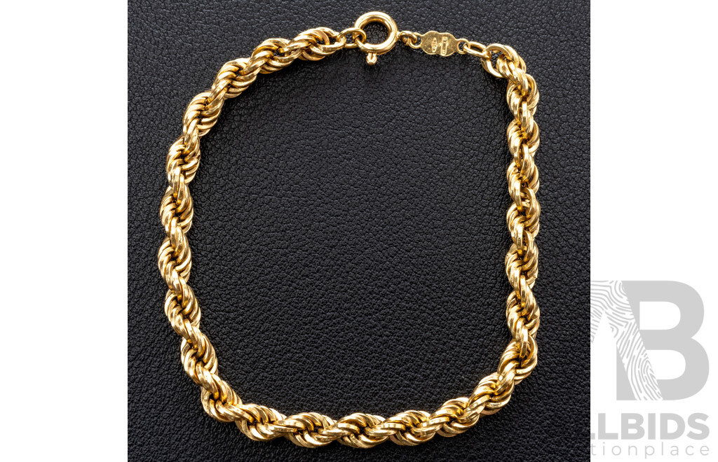 18ct Vintage Twist Rope Link Bracelet, 18.5cm, 5.21 Grams