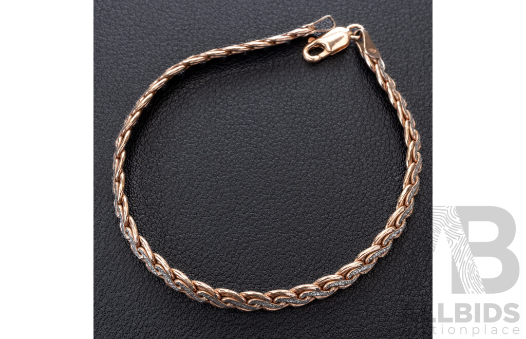 9ct Rose Gold Vintage Two Tone Key Pattern Flat Curb Bracelet, 19.5cm, 9.06 Grams