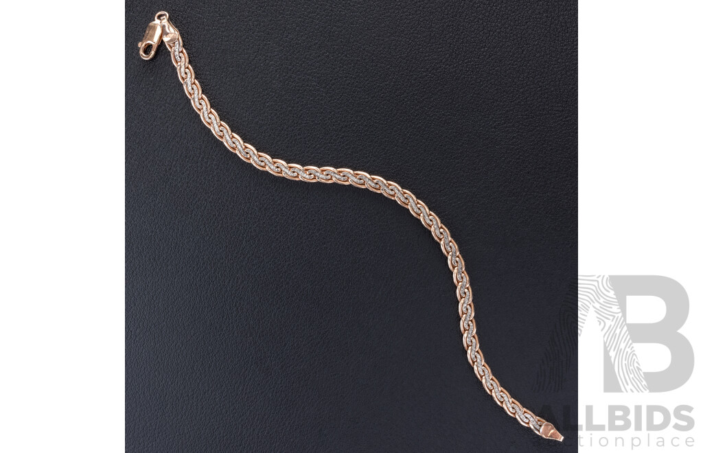 9ct Rose Gold Vintage Two Tone Key Pattern Flat Curb Bracelet, 19.5cm, 9.06 Grams