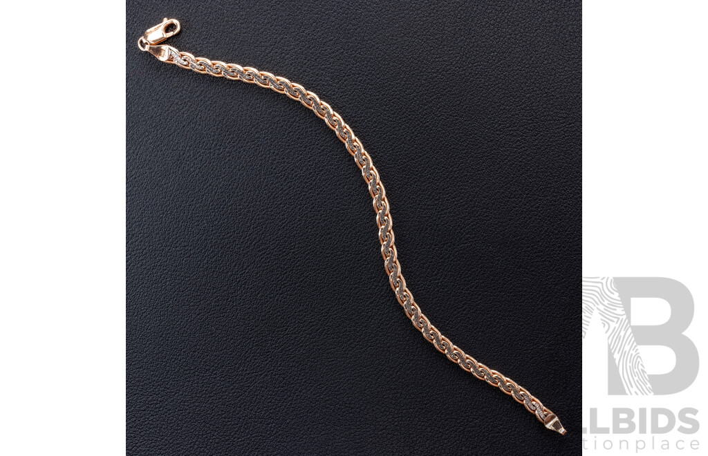 9ct Rose Gold Vintage Two Tone Key Pattern Flat Curb Bracelet, 19.5cm, 9.06 Grams