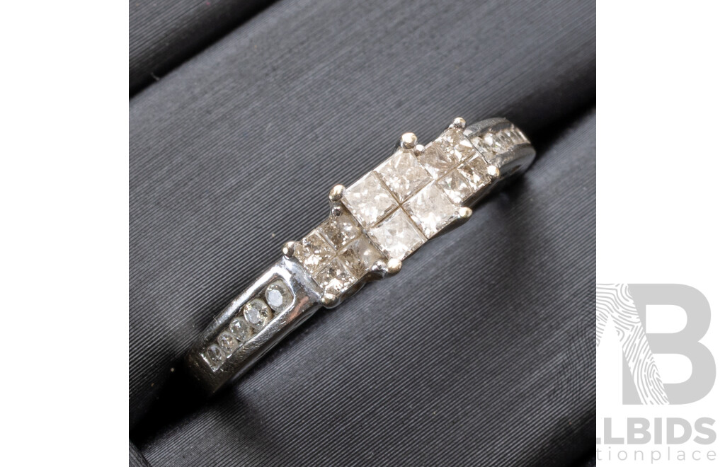 18ct White Gold Diamond Cluster Ring, Est TDW 0.50ct, Size O, 3.77 Grams