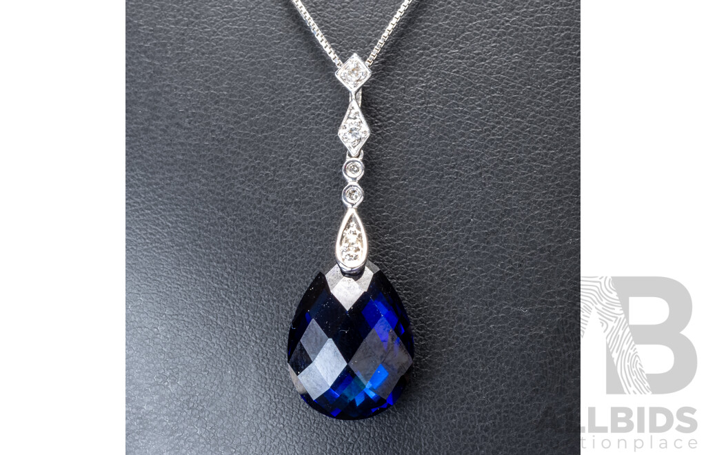 9ct White Gold Sapphire & Diamond Drop Necklace, 45cm, 4.16 Grams