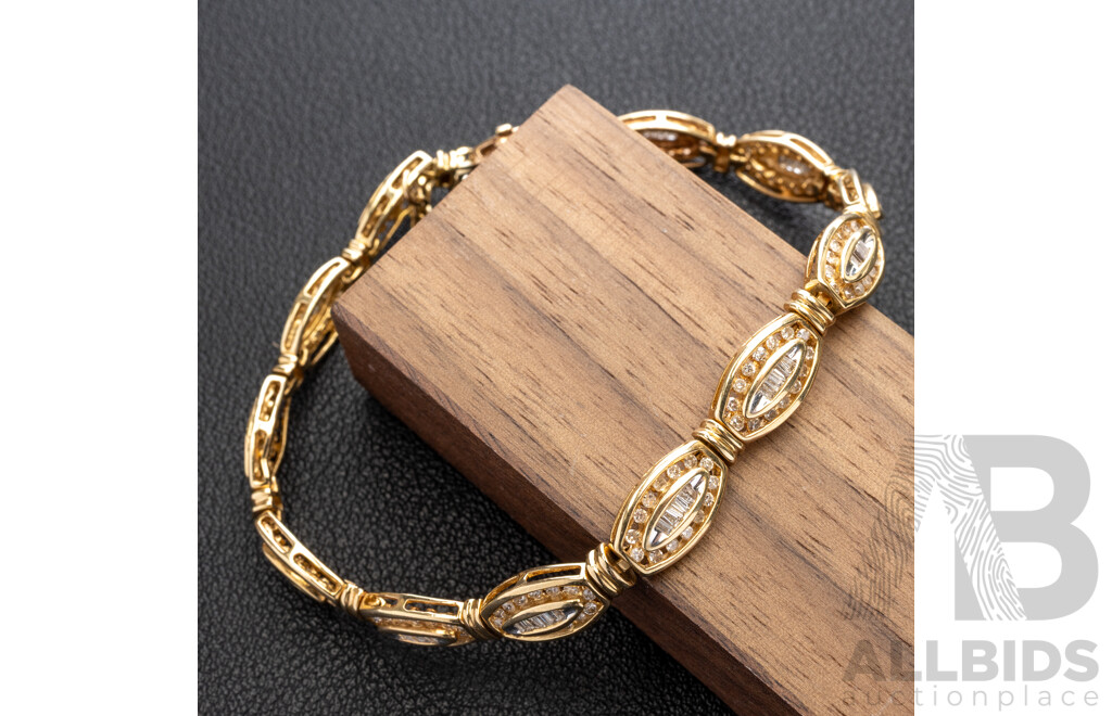 14ct Yellow Gold Diamond Set Bracelet, TDW 2.30ct, 13.27 Grams