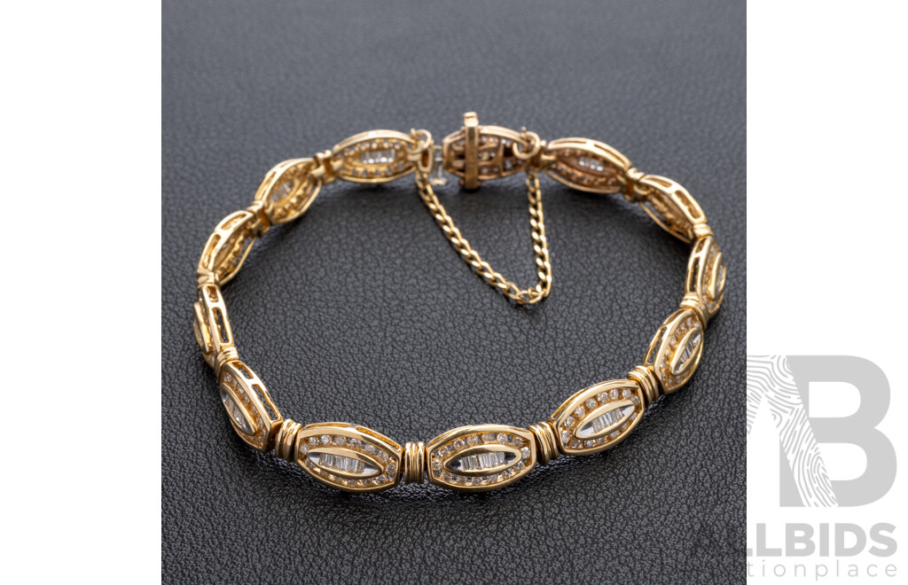 14ct Yellow Gold Diamond Set Bracelet, TDW 2.30ct, 13.27 Grams