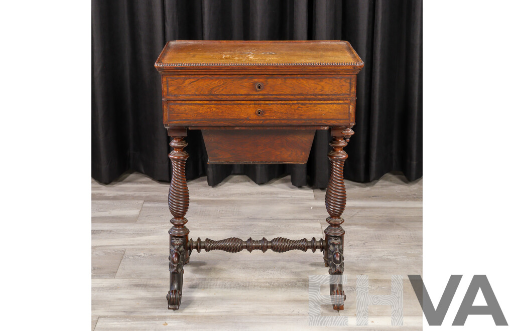 Victorian Flame Mahogany Lift Top Sewing Box