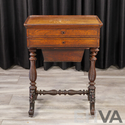 Victorian Flame Mahogany Lift Top Sewing Box