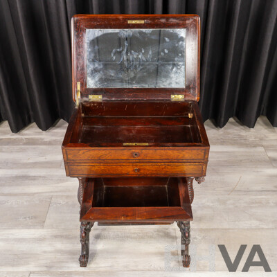 Victorian Flame Mahogany Lift Top Sewing Box