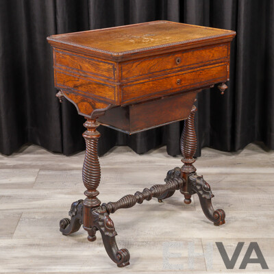 Victorian Flame Mahogany Lift Top Sewing Box