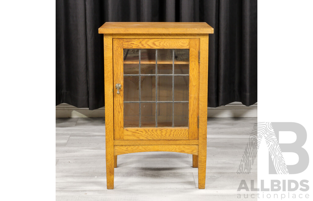 Art Deco Oak Leadlight Front Pot Cupboard