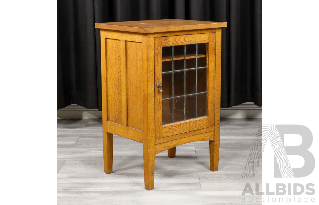 Art Deco Oak Leadlight Front Pot Cupboard