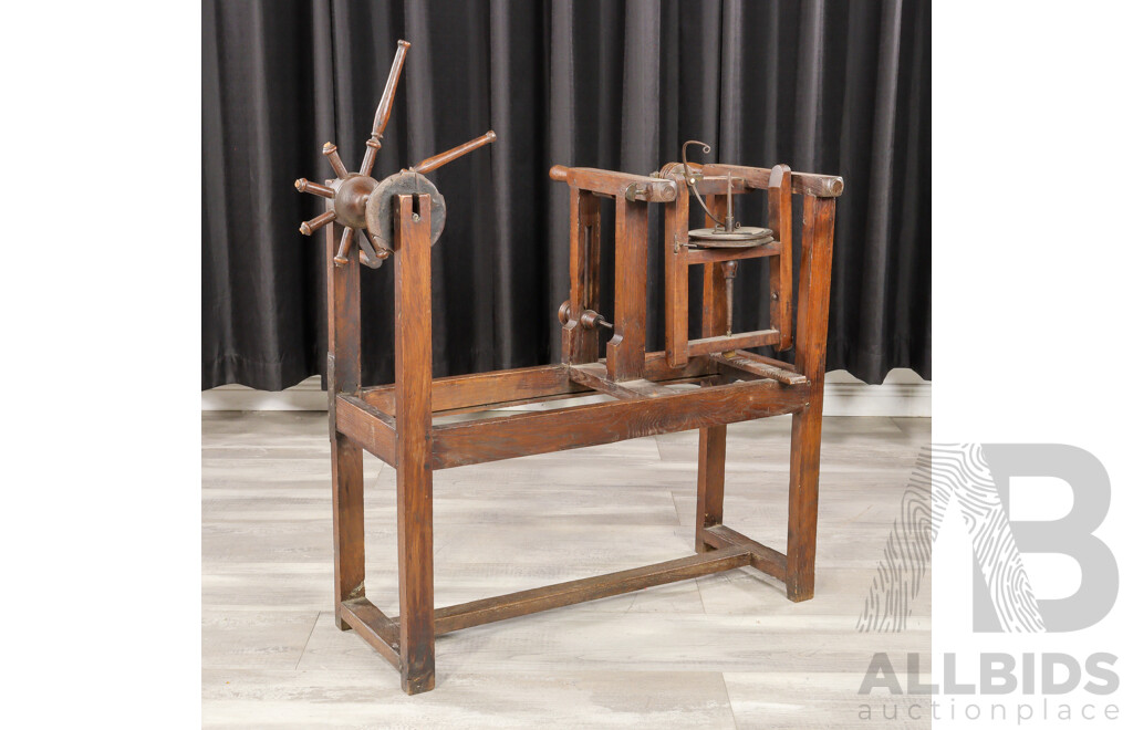 Antique French Oak Wool Spinning Wheel
