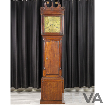 George III 30 Hour Long Case Clock with Brass Dial in Oak Case by John Houghton, Circa 1790