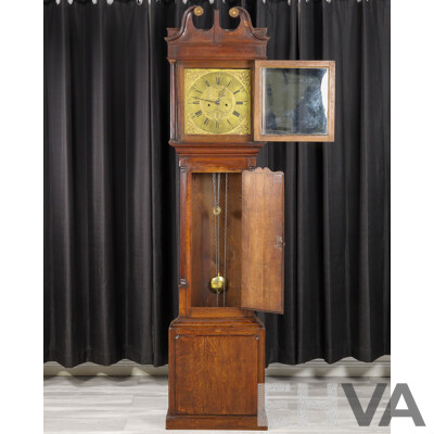George III 30 Hour Long Case Clock with Brass Dial in Oak Case by John Houghton, Circa 1790