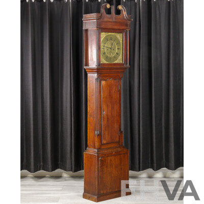 George III 30 Hour Long Case Clock with Brass Dial in Oak Case by John Houghton, Circa 1790