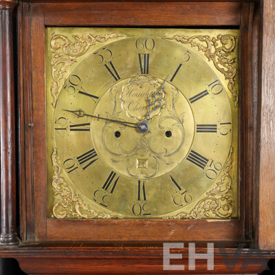 George III 30 Hour Long Case Clock with Brass Dial in Oak Case by John Houghton, Circa 1790