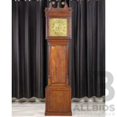 George III 30 Hour Long Case Clock with Brass Dial in Oak Case by John Houghton, Circa 1790