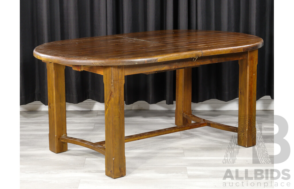 Rustic Timber Extension Dining Table with Six Oversized Carvers