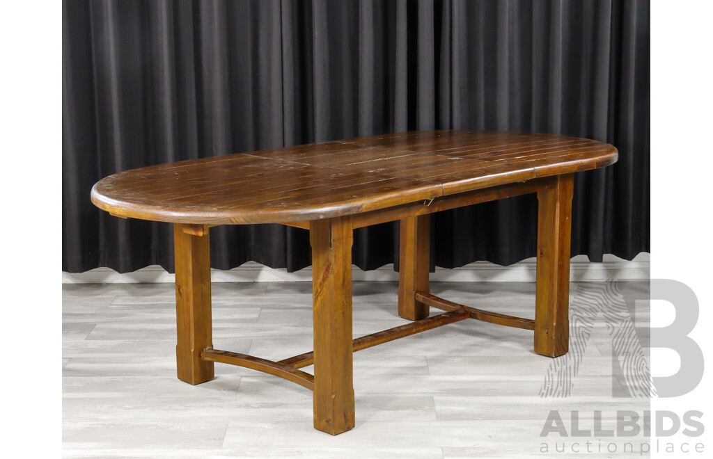 Rustic Timber Extension Dining Table with Six Oversized Carvers