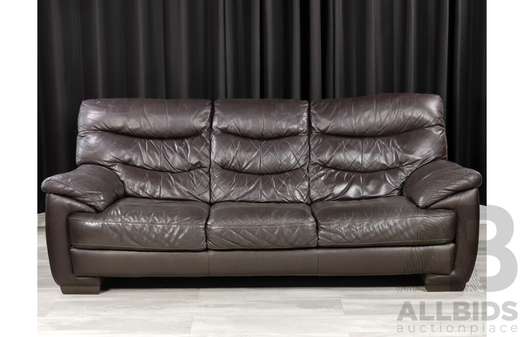 Brown Leather Three Seater Lounge