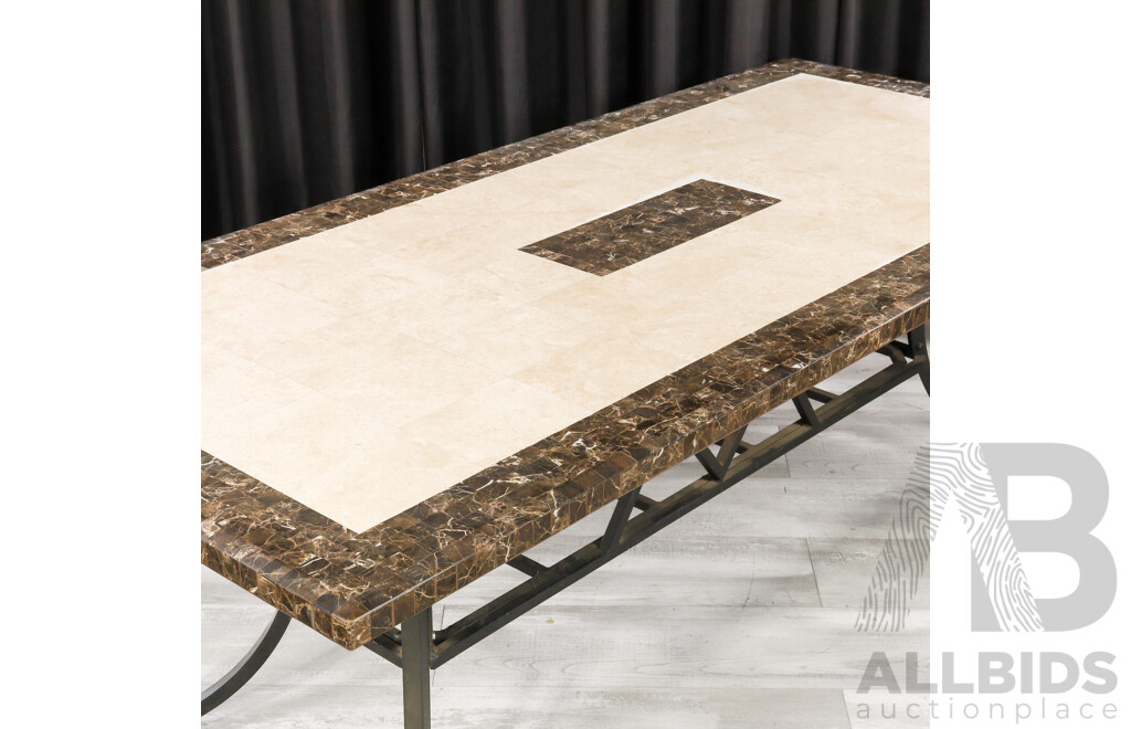 Modern Tile Top Outdoor Table with Six Polyweave Chairs by Royalje Outdoors