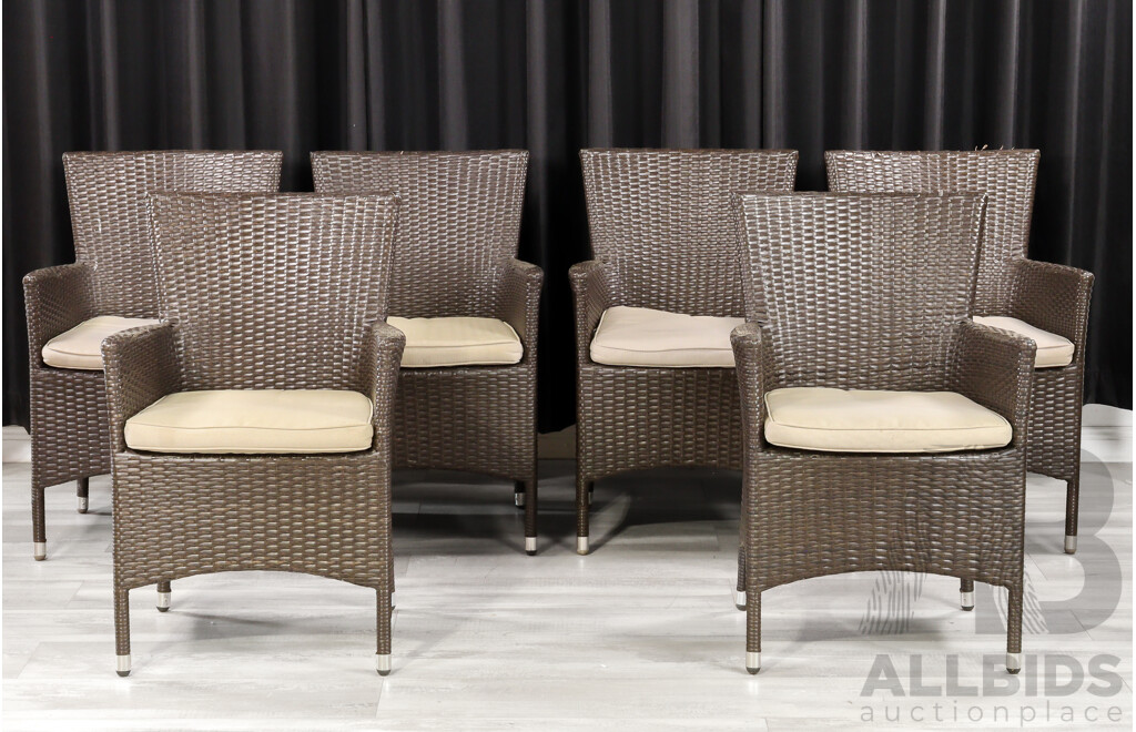 Modern Tile Top Outdoor Table with Six Polyweave Chairs by Royalje Outdoors