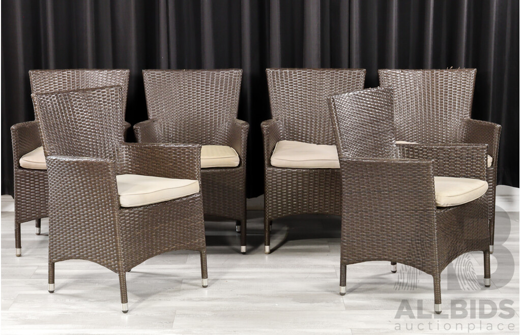 Modern Tile Top Outdoor Table with Six Polyweave Chairs by Royalje Outdoors