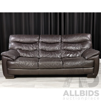 Brown Leather Three Seater Lounge