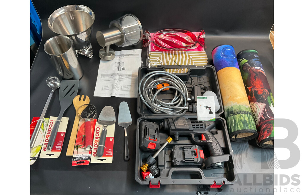 Assorted Household Items Includes Electric Car Washing Machine, Outdoor Light and More