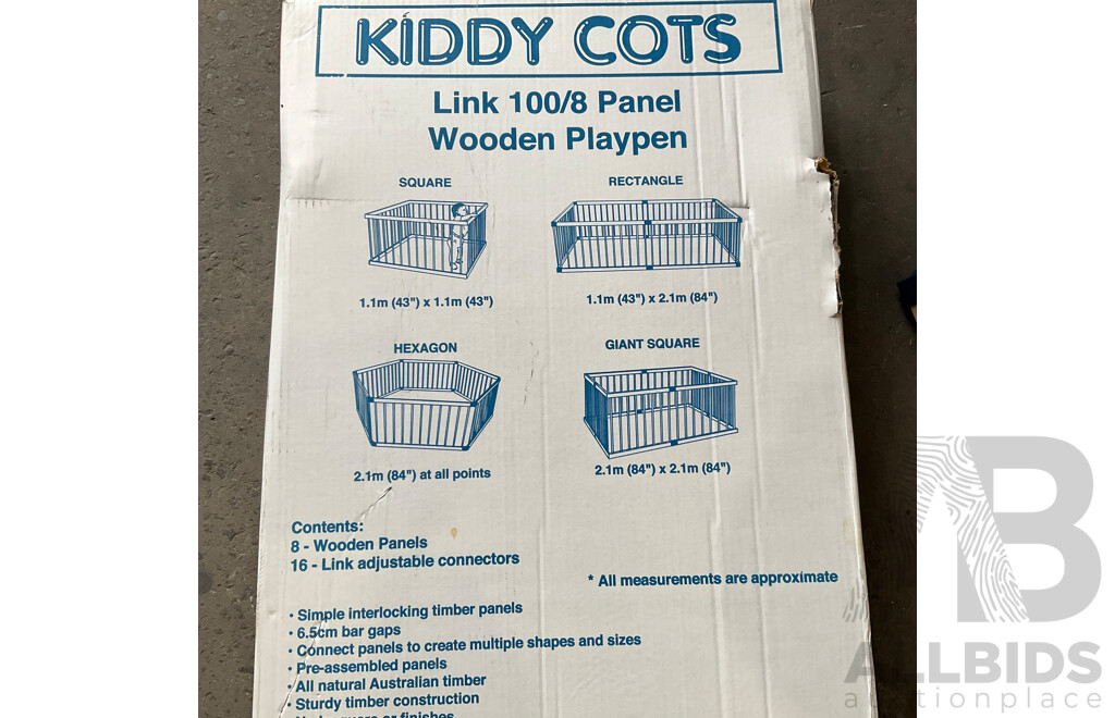 KIDDY Cots Wooden Baby Playpen - 8 Panel