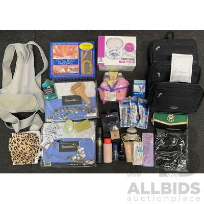 Assorted Useful Items, Including Cosmetic Bags, Massage Tools, Cosmetics and Others Assorted Useful Items, Including Cosmetic Bags, Massage Tools, Cosmetics and Others