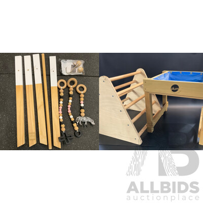 Plum Sand & Water Table & Wooden Climbing Frame & ARABELLA + AUTUMN Play Gym