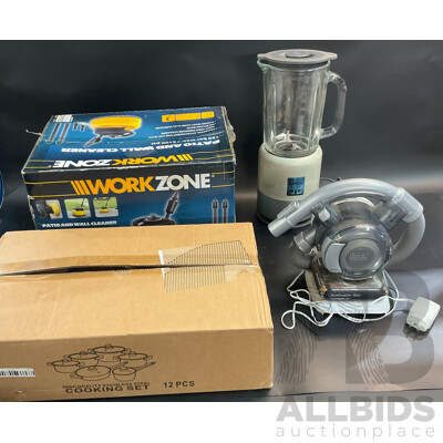 Keywood Kmix Blender & Workzone Patio and Wall Cleaner & Black Decker Vacuum & Cooking Set 12PCS