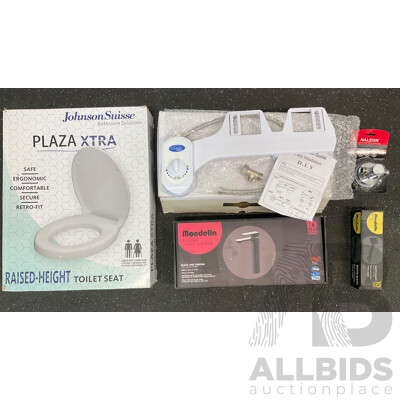 Assorted Bathroom Fittings, Including MONDELLA Black Mixers, JOHNSON SUISSE Toilet Seat and More Assorted Bathroom Fittings, Including MONDELLA Black Mixers, JOHNSON SUISSE Toilet Seat and More