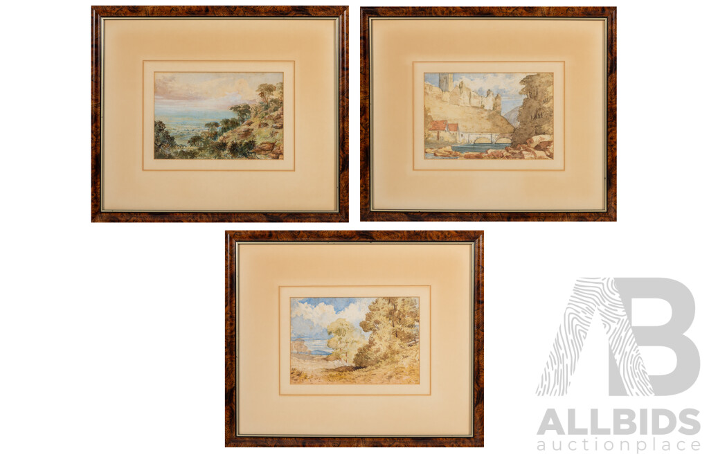 Artists Unknown (20th Century), Pair of Three Wonderful Landscapes, Original Vintage Watercolours, 39 X 46 Cm (frames) (3)