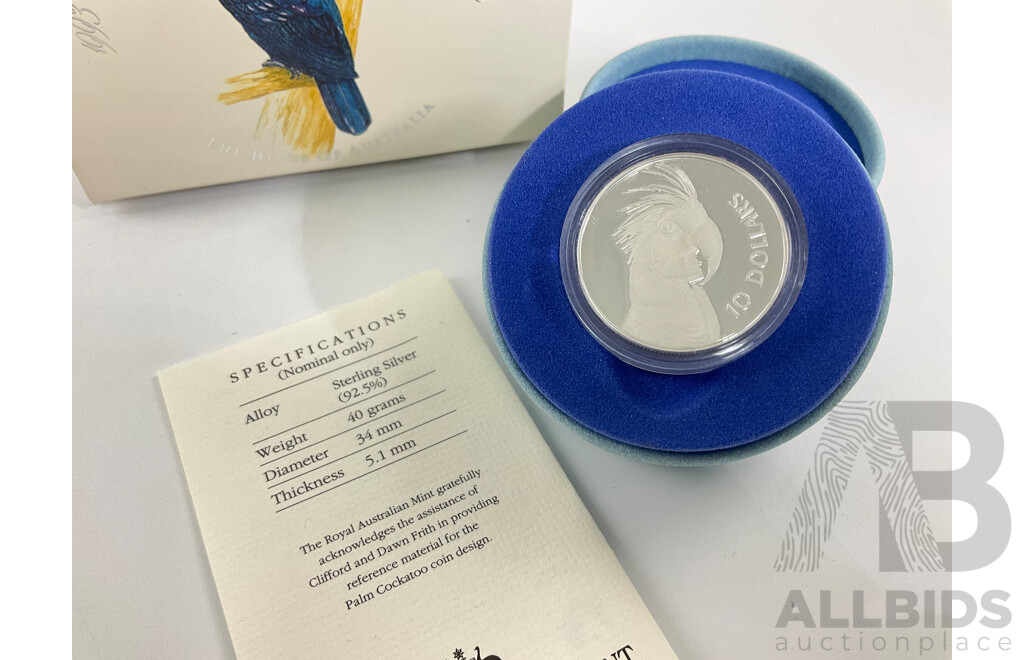 Australian RAM 1993 Ten Dollar Silver Piedfort Coin, Palm Cockatoo .925