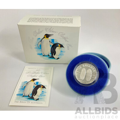 Australian RAM 1992 Silver Piedfort Ten Dollar Coin, Birds of Australia, Emperor Penguin .925