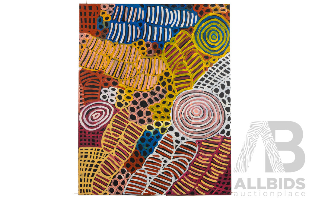Betty Mbitjana (20th Century, Indigenous-Australian, 1954-), Unititled - Ceremonial Body Paint, Wonderful Original Acrylic on Canvas, 91 x 72 cm