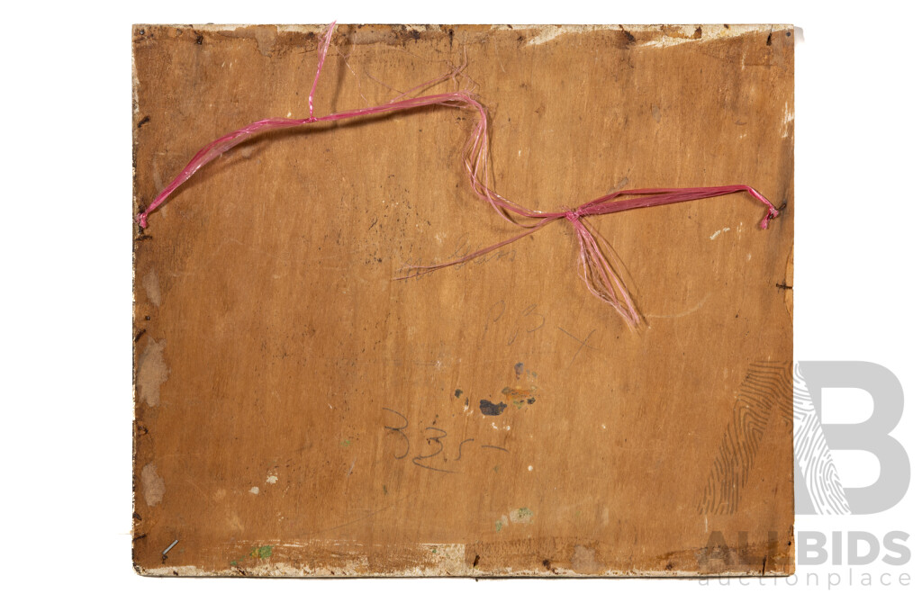 Leslie E. Turnbull, (20th Century), Waterhole, Original Vintage Oil on Wood Panel, 28 x 34 cm