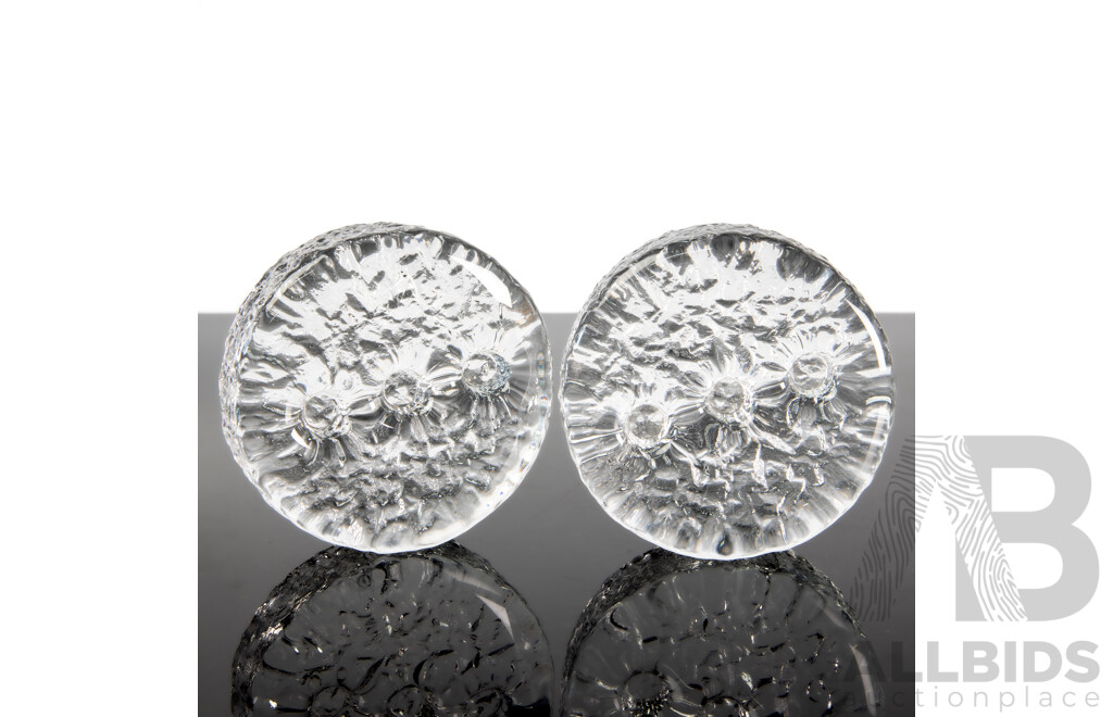 Pair of Retro Moulded Glass with Bark Finish Candle Sticks